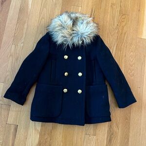 Like NEW!  Navy Wool Jacket with Faux Fur Collar - Size 4/5